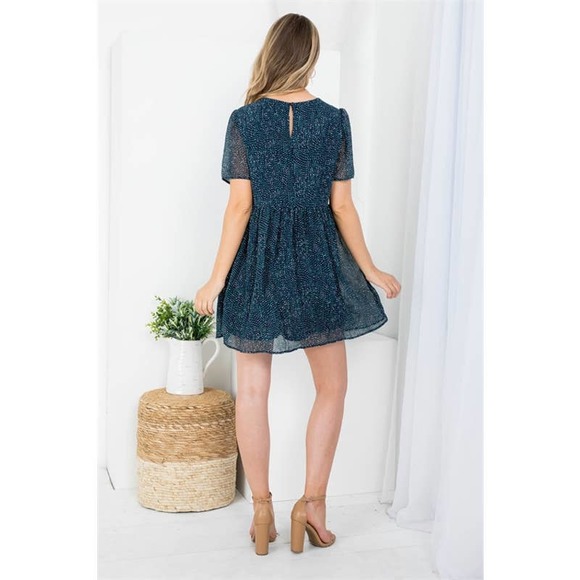 Navy Blue Printed Babydoll Dress - Picture 6 of 7